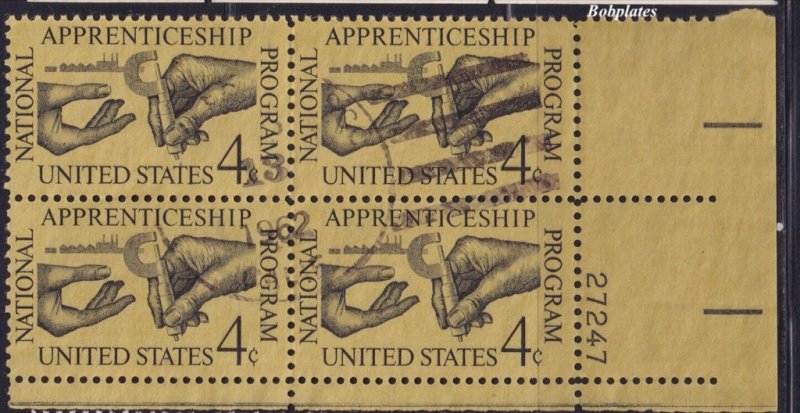 BOBPLATES US #1201 Apprenticeship Lower Right Plate Block #27247 Postally Used