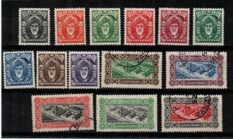 Zanzibar Scott 230-43 Mint hinged and used (Catalog Value $57.70)