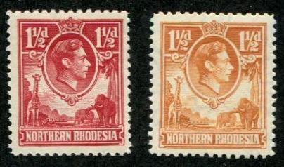 Northern Rhodesia SC# 29, 30 1-1/2d George VI MH