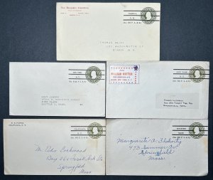 USA SC#U420d, 1c Franklin on 5 covers, includes 1933 Cover from Masonic Temple