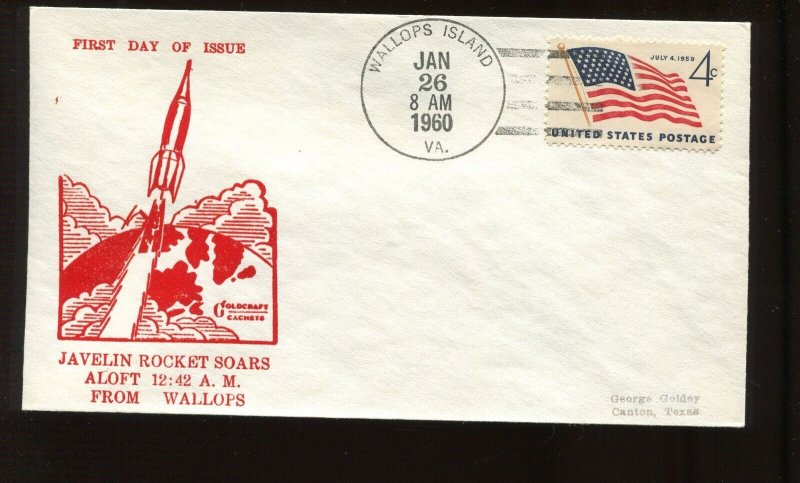 JAN 26 1960 JAVELINE ROCKET SOARS ALOFT LAUNCH GOLDCRAFT COVER (LV 952)