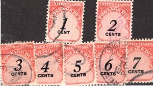 United States Scott #J89-95 USED LH OG Set of 7. Mixed condition.