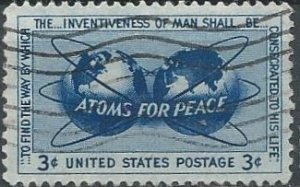 US 1070 (used) 3¢ atoms for peace (1955)
