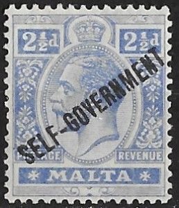 Malta # 90 Geo V - 2½d. Self-government  Overprint   (1)  VF Unused