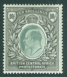 SG 65 British Central Africa 1903-04. 10/- grey-green & black. Lightly mounted..