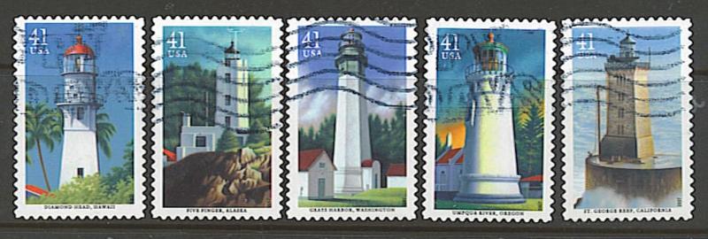 #4146 - 4150 Pacific Coast Lighthouses set/5 (off paper) - Used