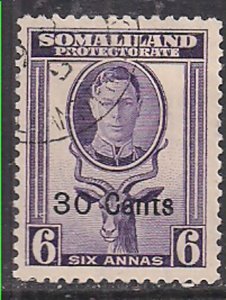 Somaliland 1951 KGV1 30ct Ovpt on 6a Violet SG 129 Used ( C1447 )