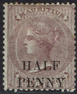 MAURITIUS 1876 QV HALF PENNY ON 9D SURCHARGE