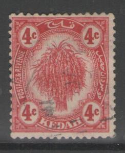 MALAYA KEDAH SG29 1921 4c DEEP CARMINE FINE USED