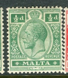 MALTA; 1914-21 early GV issue fine Mint hinged shade of 1/2d. value 