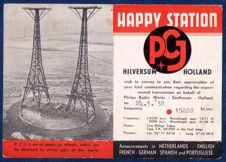 Post Card 1938 Holland Happy Station Machine Cancel 24.5.38 P.C.Js Aerial Mast