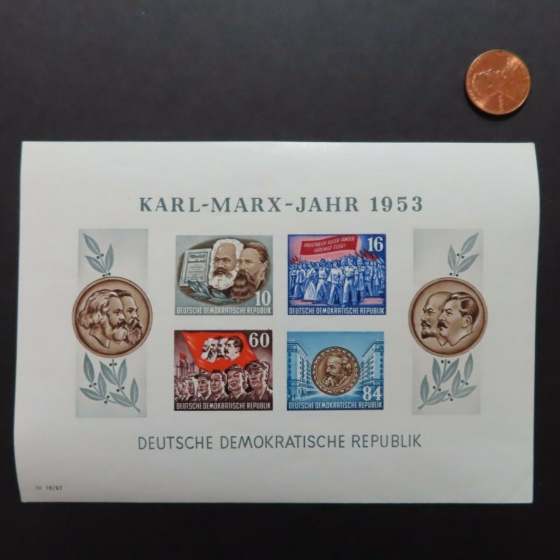 HuskyStamps ~ Germany DDR #146a, Imperforate Souvenir Sheet, MNH, Marx, 11pics