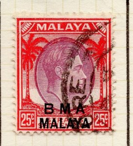 Malaya Straights Settlements 1945 Early Shade of Used 25c. BMA Optd 307959