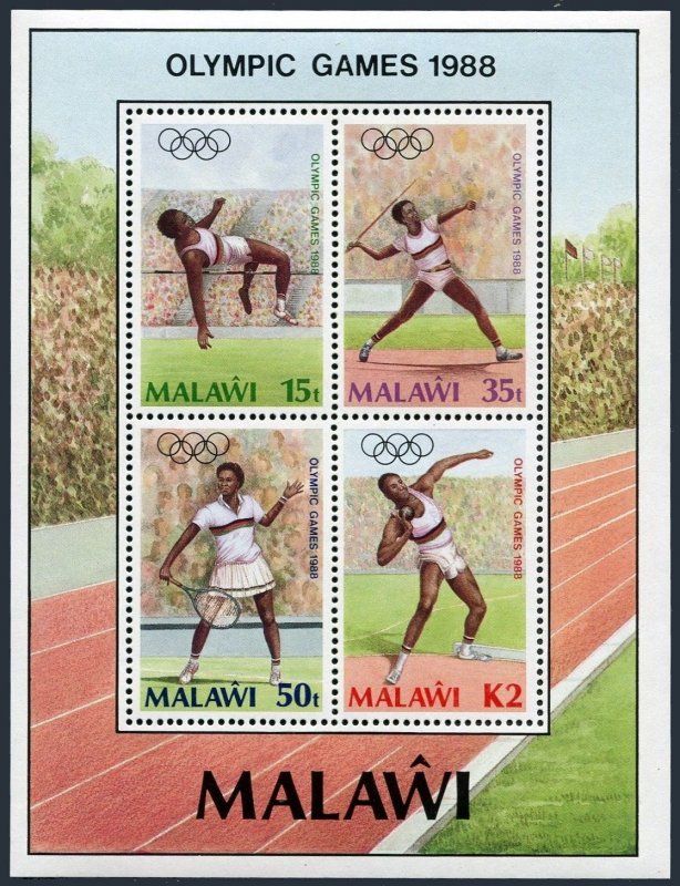 Malawi 514-517, 517a sheet, MNH. Mi 497-500, Bl.68. Olympics Seoul-1988. Tennis,