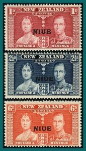 Niue  1937 Coronation, MNH  #70-72,SG72-SG74