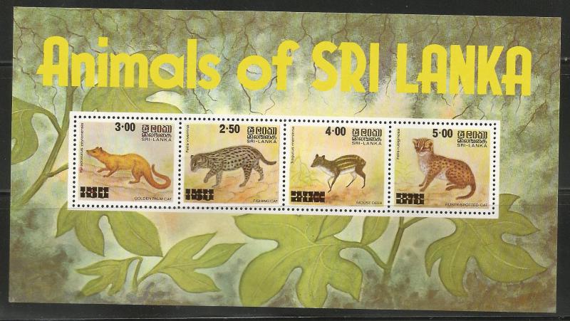 SRI LANKA 597a, MINT HINGED, SOUVENIR SHEET OF 4 STAMPS, ANIMALS OF SRI LANKA