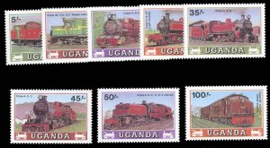 Uganda #589-596 Cat$12.35, 1988 Trains, complete set, never hinged