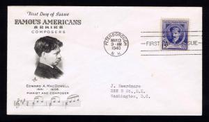 US # 882 FAMOUS AMERICAN FDC PETERBOROUGH, NH CANCEL MAY 13, 1940 - VF (ESP#276)