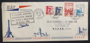 1953 Casablanca Morocco First Flight Cover FFC To Dakar Senegal