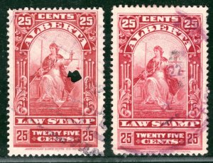 Canada ALBERTA Revenue Stamps{2} 25c LAW STAMP Used {samwells-covers} 2WHITE65