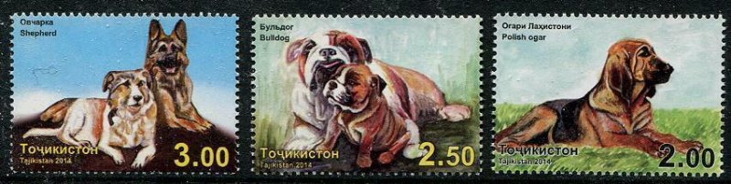 HERRICKSTAMP NEW ISSUES TADZHIKISTAN Sc.# 432-34 Dogs 2014