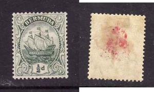 Bermuda-Sc #41-unused,hinged-1/2p yellow green-Ships-Caravel-red mark on back-19