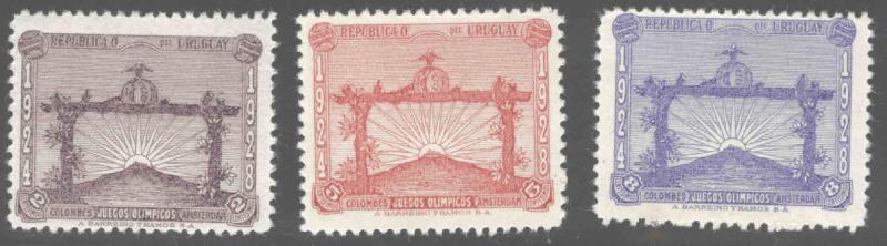 Uruguay Scott 388-390 MH* 1924-1928  Olympic Soccer Champions stamp set