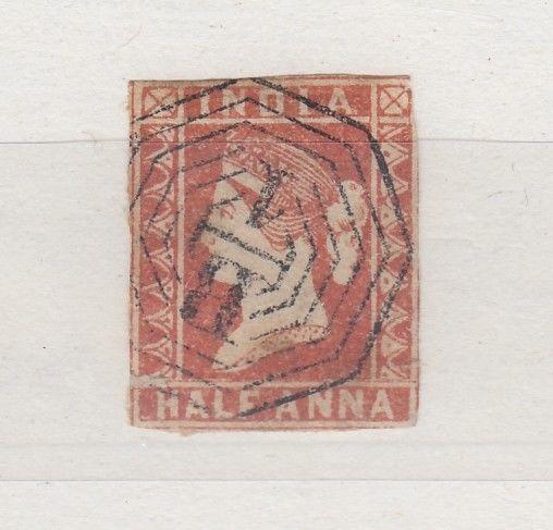 India QV 1854 1/2 Anna Red Imperf Fine Used J1664