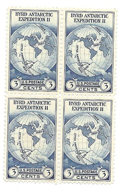 753  3c Byrd Antarctic Expedition Bock of 4 VF/MNH/Ungummed