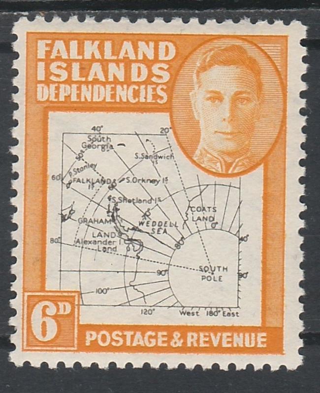 FALKLAND DEPENDENCIES 1946 KGVI THIN MAP 6D MNH ** 