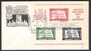 1955 UNITED NATIONS, Sheet #1 on First Day Envelope, Used