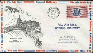United States First Day Covers #CE2-2, 1936 Air Mail Special Delivery, 16c Gr...