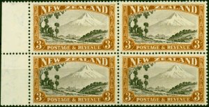 New Zealand 1936 3s Chocolate & Yellow-Brown SG590 P.13 x 13.5 V.F MNH Block ...