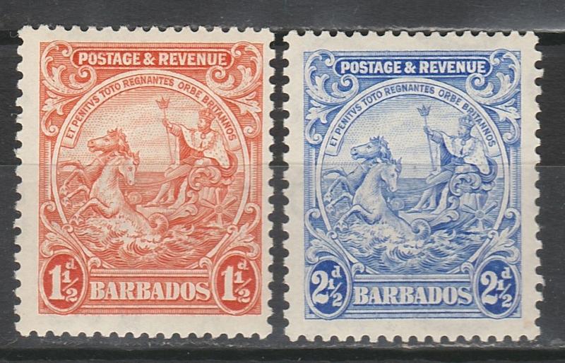 BARBADOS 1925 KGV SEAHORSES 11/2D AND 21/2D PERF 13.5 X 12.5  
