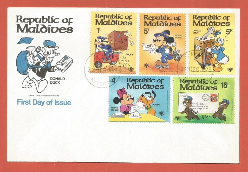 MALDIVES - FDC – 1979 – DISNEY – #826-35 - SET OF 9 + SHEET - 3 COVERS