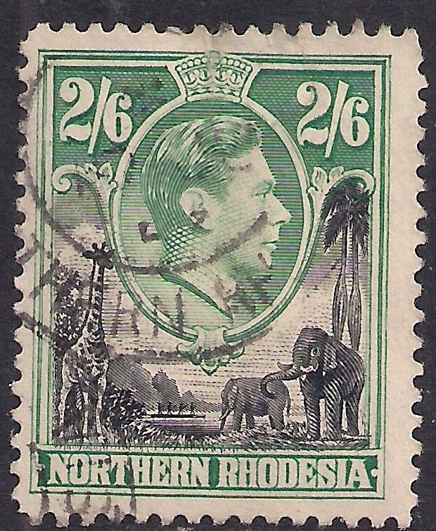 Northern Rhodesia 1938 - 52 KGV1  2/6d Green & Black used SG 41  ( H1267 )