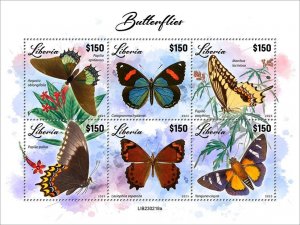 LIBERIA- 2023 - Butterflies - Perf 6v Sheet - Mint Never Hinged