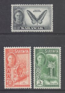 Sarawak Scott 180/182 - SG171/173, 1950 George VI 1c - 3c MNH**