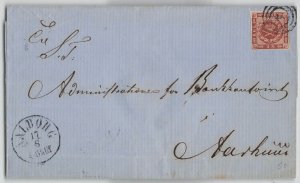 Denmark c. 1858 4s brown Royal Arms Folded Cover Aalborg Numeral to Aarhuus