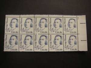 Scott 1858, 18c George Mason, PB10 #1 UR, MNH Great Americans Beauty