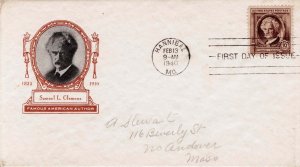 USA 1940 FDC Sc 863 Ioor Cachet Samuel Clemens Mark Twain First Day Cover