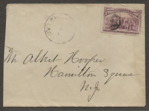 6/5/1893 Cover Dutch Neck NY 2c Columbian A. Hooper Hamilton Square Ltr Warrick