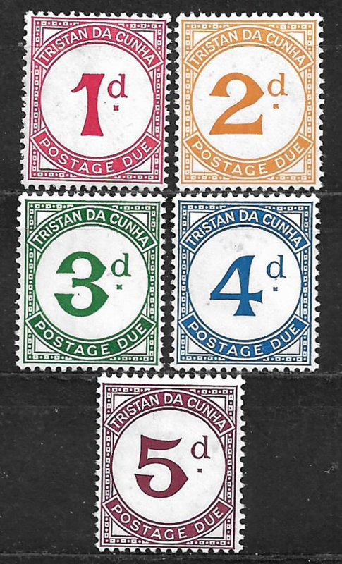 COLLECTION LOT OF 5 TRISTAN DA CUNHA POSTAGE DUE 1957 MH STAMPS 2 SCAN