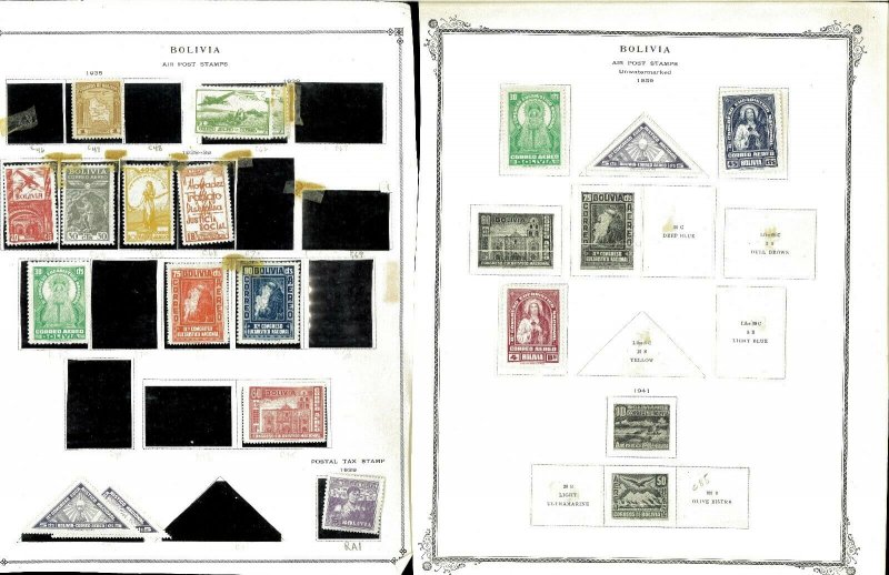 Bolivia 1925-1939 M & U Hinged & in Mounts on a Mix of Remaindered Pages.