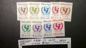 Paraguay 1972 UNICEF Scott# 1414-1422 complete MNH set of 9