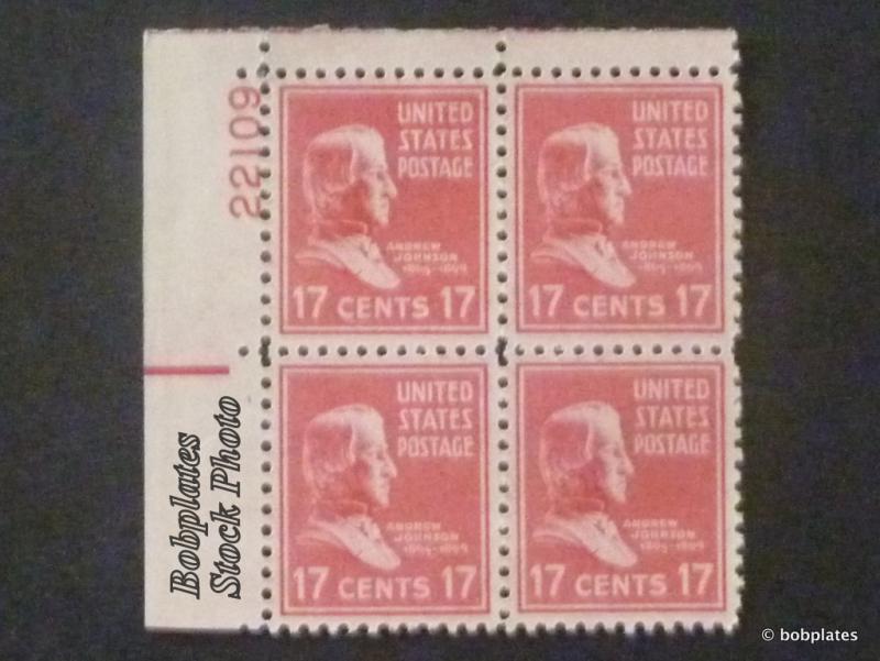 BOBPLATES #822 A Johnson Lower Left Plate Block 22111 F-VF NH DCV=$6 *