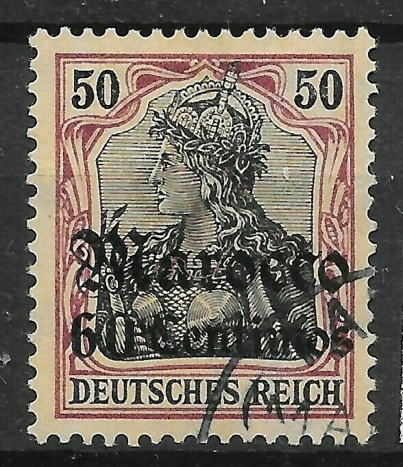 GERMAN P.O.'s IN MOROCCO SG46 1911 60pf ON 50pf BLACK & PURPLE ON BUFF USED