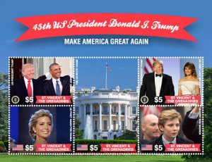 St. Vincent 2017 - 45th President Donald Trump, Family - Sheet of 4 Stamps - MNH