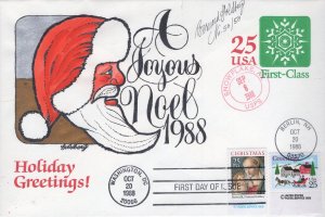 Bernard Goldberg Hand Painted Triple Combo FDC for the 1988 Christmas Issue