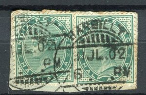 INDIA; 1902 early QV fine used Postmark Piece Harbilly pair